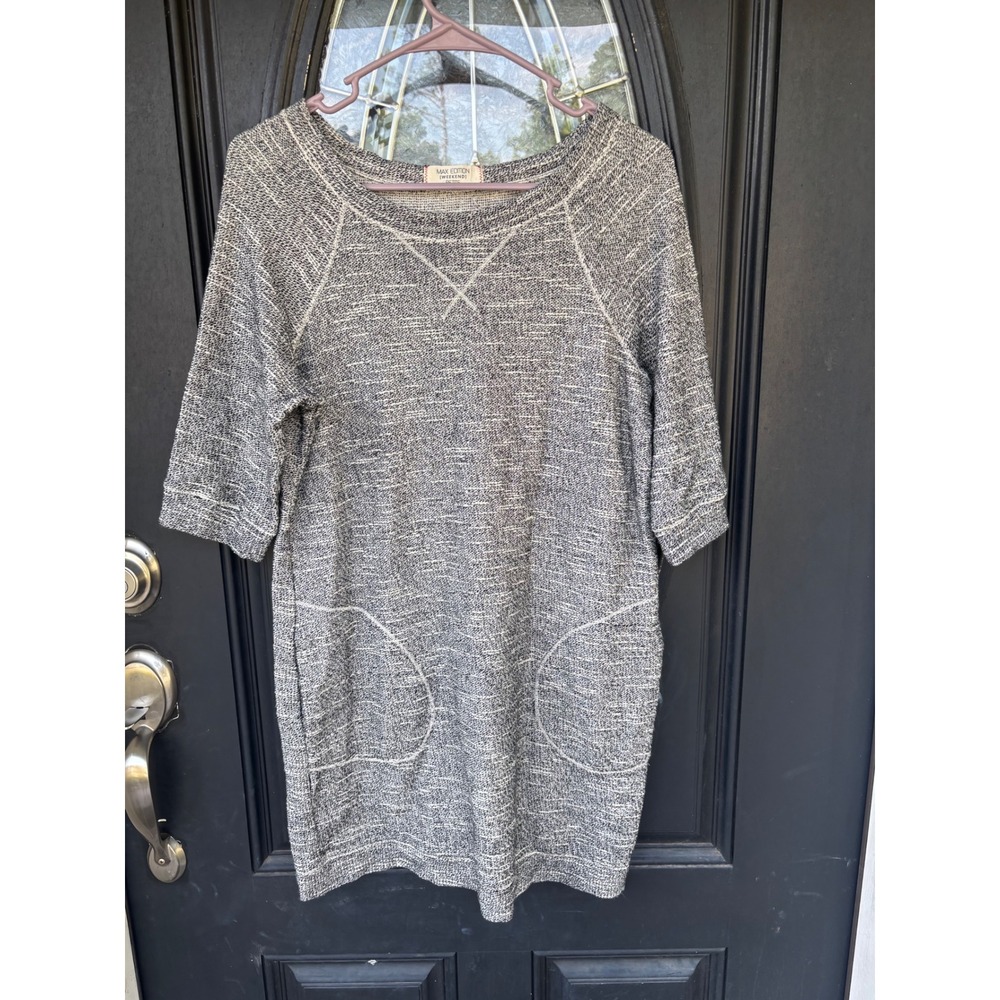 Max Edition Weekend Petite Grey Marled Cotton Knit Shift Dress Pockets 68108SP